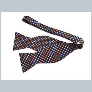 Checkered Bow Tie Navy Blue Orange Black White Men's OS Adjustable